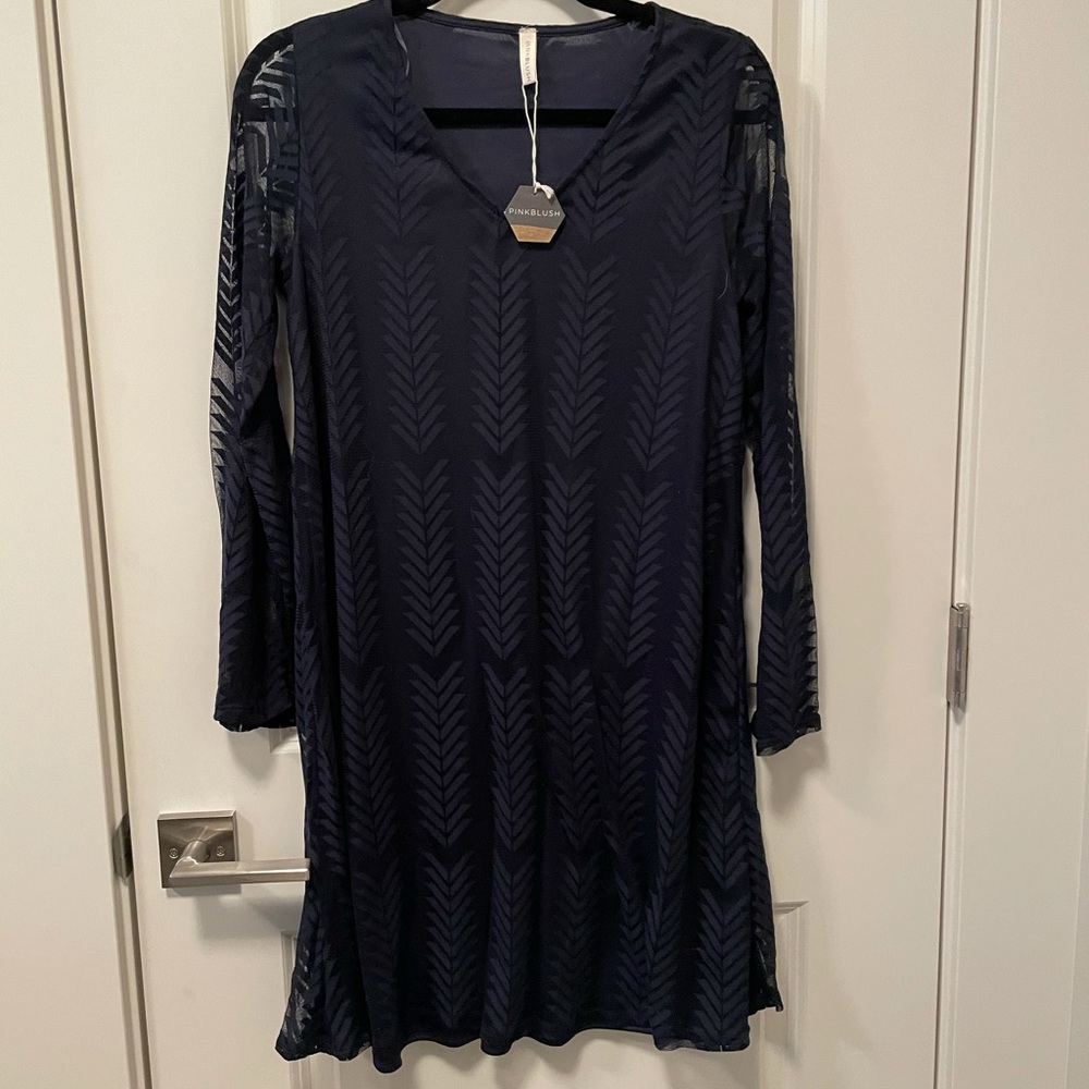 Pink Blush Navy Mesh Overlay Maternity Dress